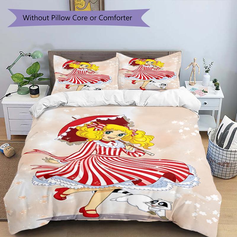 3pcs Candy Candy2 Design Cover Set - HD Printed Bedding with 1 Cover and 2 Pillowcases - Perfect for Home and Dorm Decor