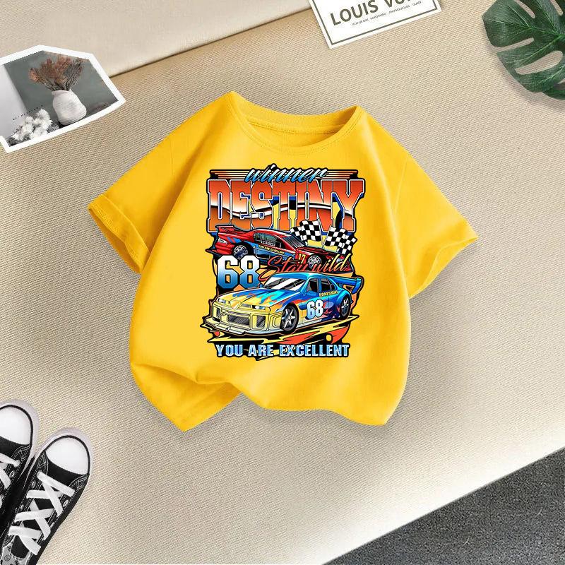 Children T-shirt Car Printed Kids 100% Cotton Tops 2-13Y O-Neck Short-sleeve T-shirt