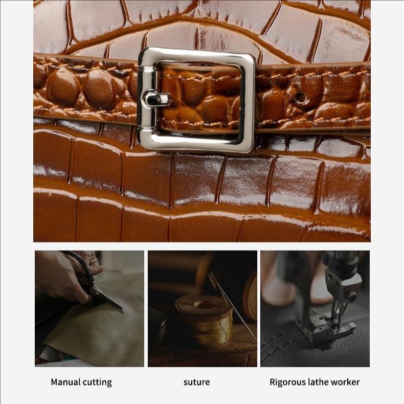 Elegant Brown Croco-Embossed Cowhide Tote Bag – Spacious & Stylish for Travel and Everyday Use