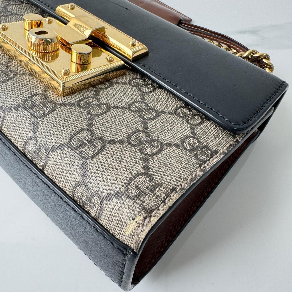 [Pre-Owned] Padlock Moonlight Treasure Box Series Metal Lock Logo Canvas And Leather Crossbody Bag Small - Fair #1DLGAUE