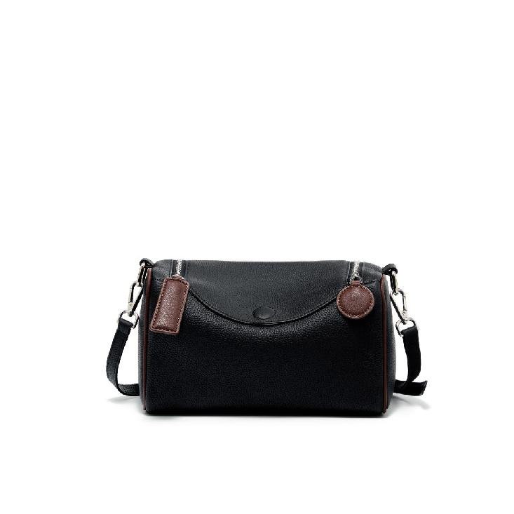 Versatile and simple top-grain cowhide women's bag, genuine leather Boston bag, shoulder and crossbody bag, textured pillow bag
