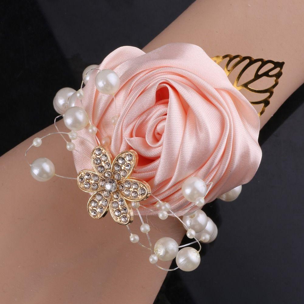 Artificial Rose Bridesmaid Wrist Flowers Ribbon Wedding Flower Bracelet Wedding Party