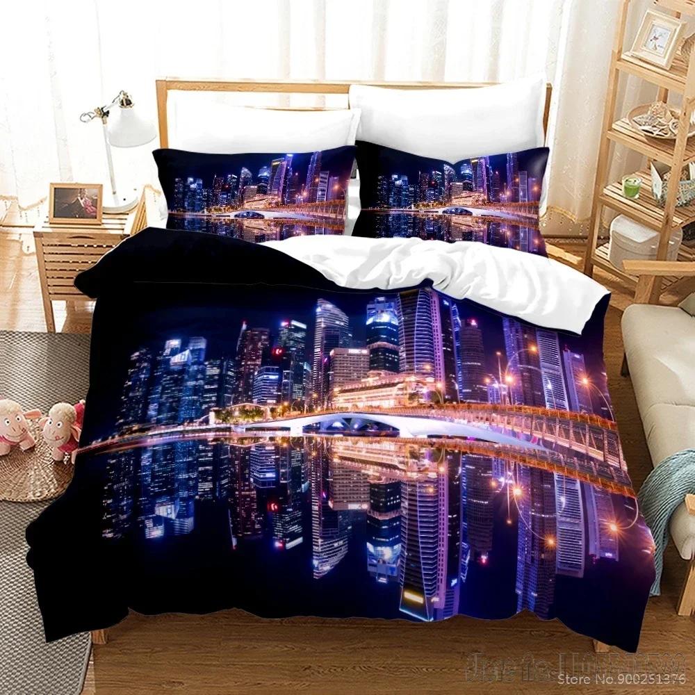 New York City Night View Love Child Duvet Cover Set HD Comforter Cover Bedclothes for Kids Bedding Sets Bedroom Decor