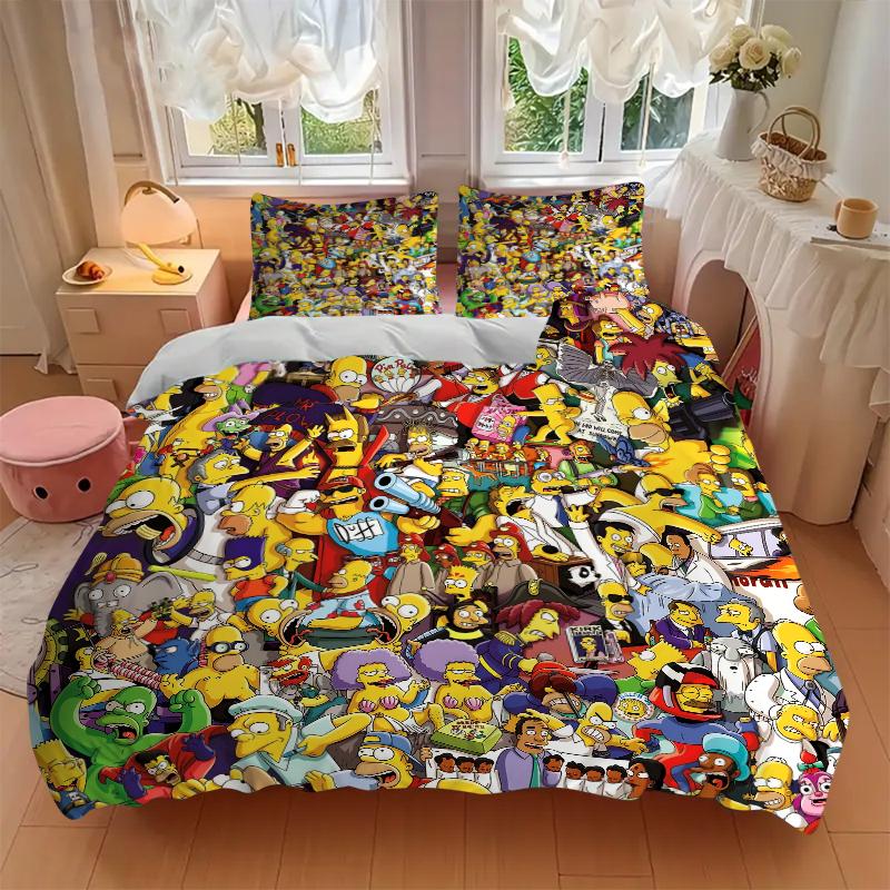 3Pcs Simpsons Characters Collage Bedding Sets For All Sizes New 3D Printed Bed Cover Comforter Duvet Cover Pillowcase Bedroom Decoration