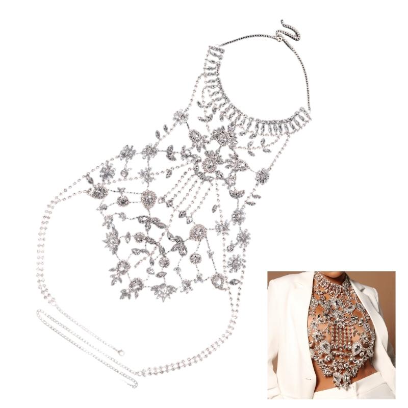 Unique Crossover Collar Necklace Luxurious Body Chain Rhinestones Jewelry Idol Costume Modern Layered for Idol Dancer