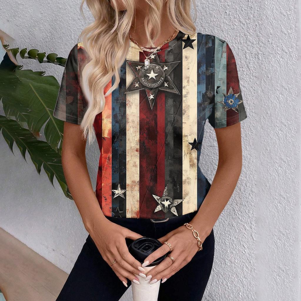 Женский топ с коротким рукавом и принтом «День независимости»