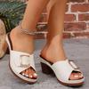 Plus Size Women Slippers 2025 Summer New FashionMetal Buckle Soft Leather Platform Shoes Ladies Chunky Heels Designer Sandals