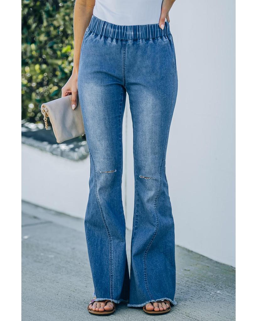 Azura Exchange Потертые расклешенные джинсовые брюки