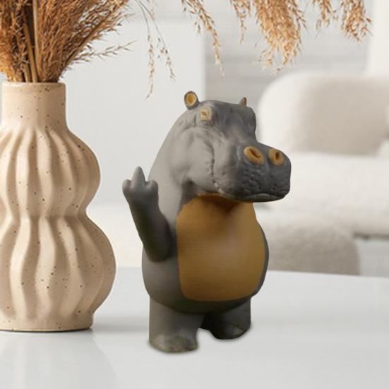 Стоящая фигурка бегемота, напечатанная на 3D-принтере, украшение для рабочего стола в виде бегемота, статуэтка бегемота со средним пальцем