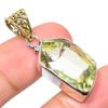 Natural Lemon Quartz Gemstone 925 Sterling Silver Two Tone Pendant 1.58" H1z90