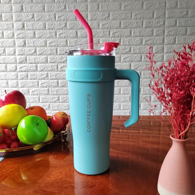 40 унций/1200 мл большой емкости термос из нержавеющей стали кружка с трубочкой для кофе и чая термокружка для путешествий в машине с ручкой