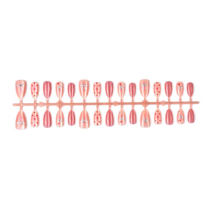 Valentine's Day Short Cat Eye Almond Wearable Nails Gilt Bow Love Manicure Wearable Nails