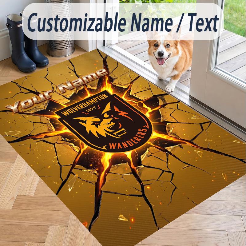 Custom Text Printed Rug Wolverhampton Wanderers Football Non Slip Floor Carpet For Home Room Decor