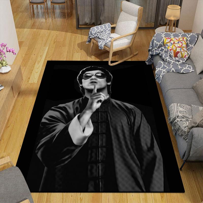 Bruce Lee Home Sofa Decoration for Living Room & Bedroom, Non‑Slip Play Flannel Floor Mat for Game Room