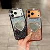 Блестящий эпоксидный чехол-зеркало в форме сердца со стразами для iPhone 15/16/17 Pro Max