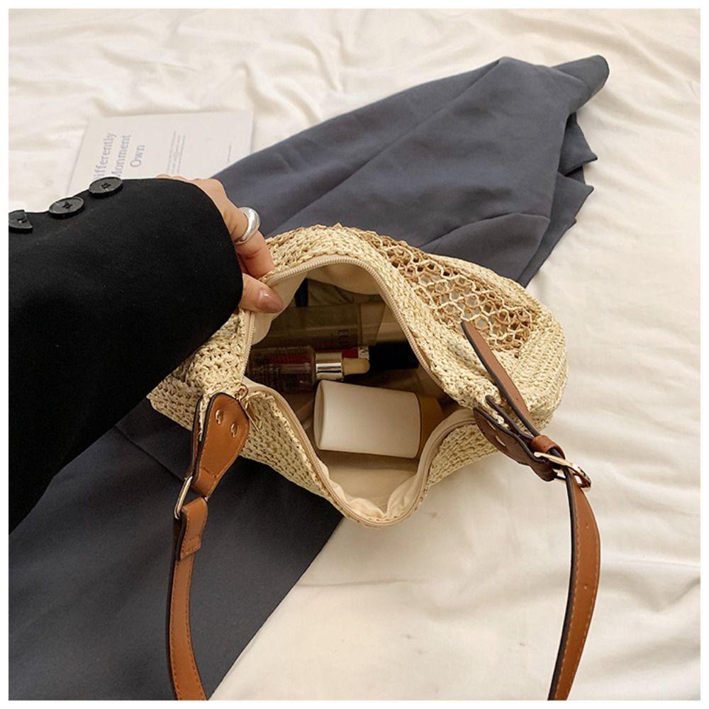 Simple Weave Tote Bag Fashion Summer Beach Straw Handbag Casual Bohemian Shoulder Bag  Beach