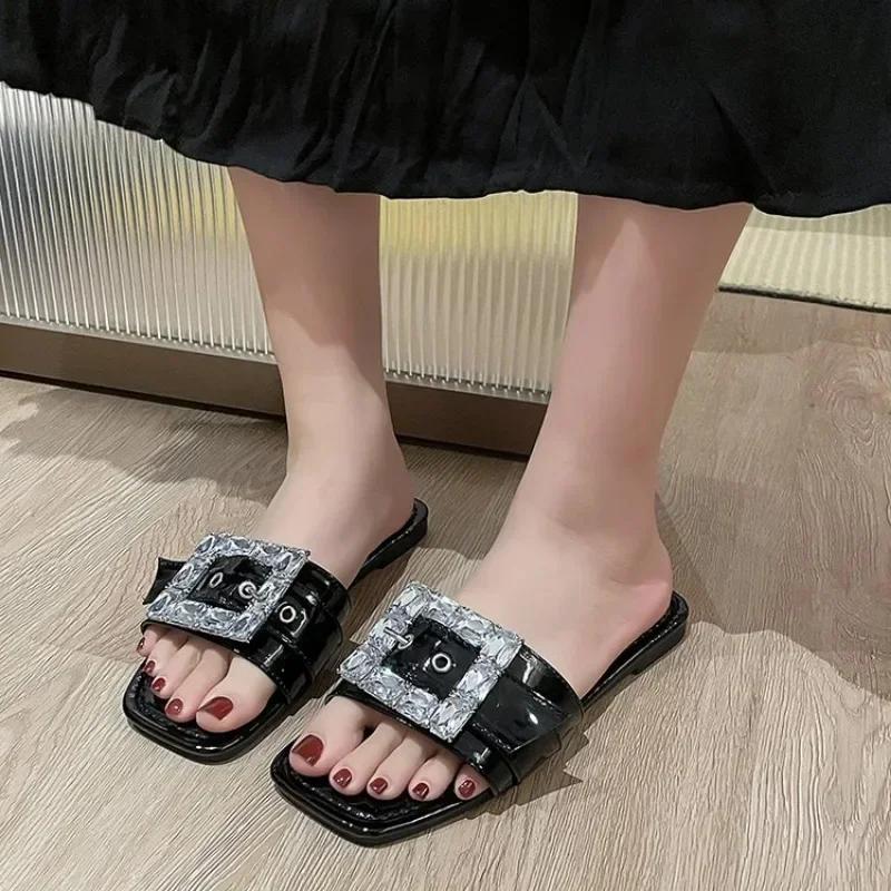 Fashion 2024 Flats Slippers Women Luxury Golden Crystal Beach Dress Shoes Summer Sandalias De Mujer New Flip Flops Casual Slides  Mujer