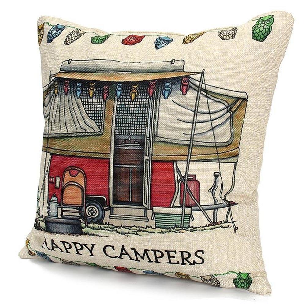 Happy Campers Cushion Covers Letter Pillow Case Camper Pillow Cover for Car