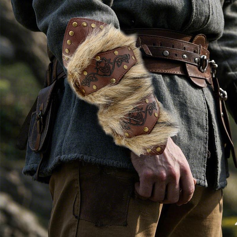 Защитные браслеты на запястья из искусственной кожи Средневековые Стимпанк Наручи с меховой броней для Хэллоуина Косплей Костюм Аксессуары