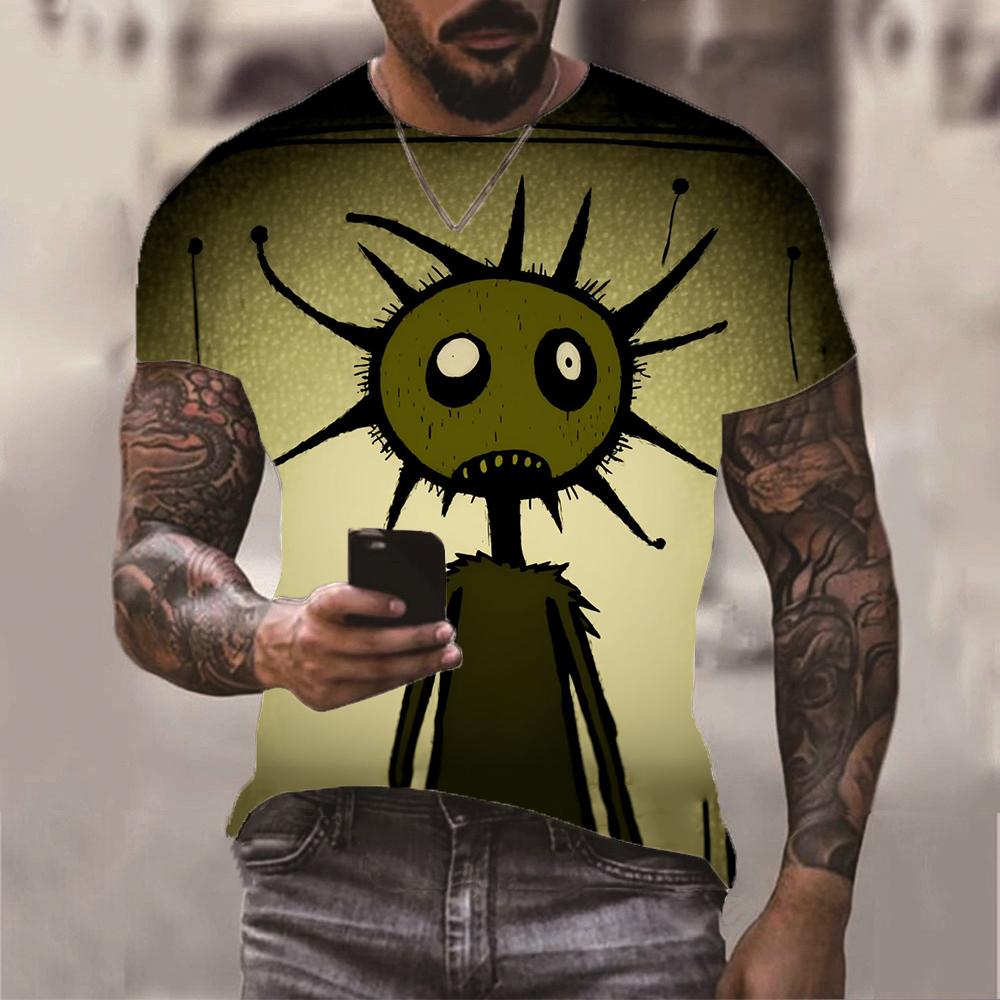 Мужская футболка с ярким пейзажным принтом - Мягкая полиэстеровая футболка с круглым вырезом, слегка тянущаяся, машинная стирка, базовая вещь на все сезоны для улицы