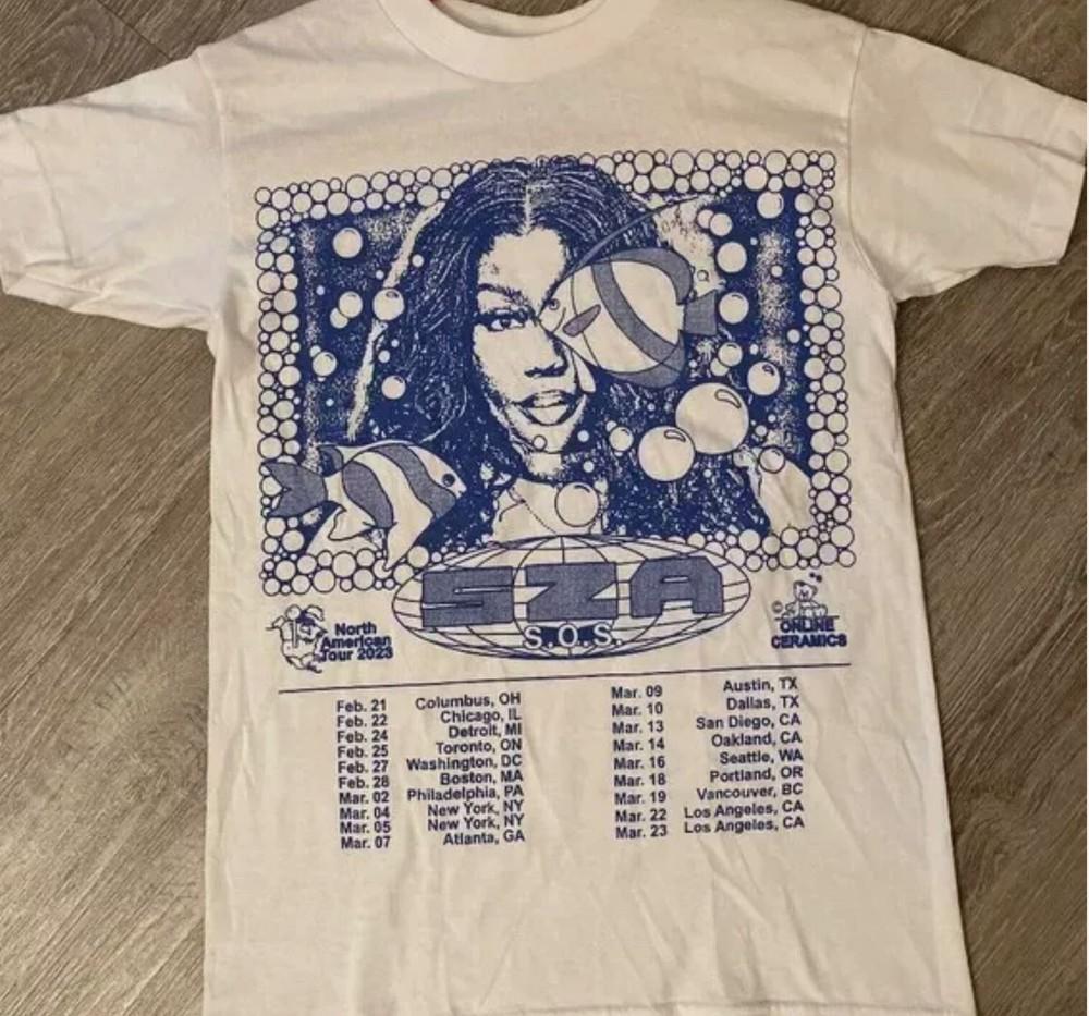 Футболка SZA SOS Tour, Футболка Sza Merch 2023, Тур Sza по Северной Америке