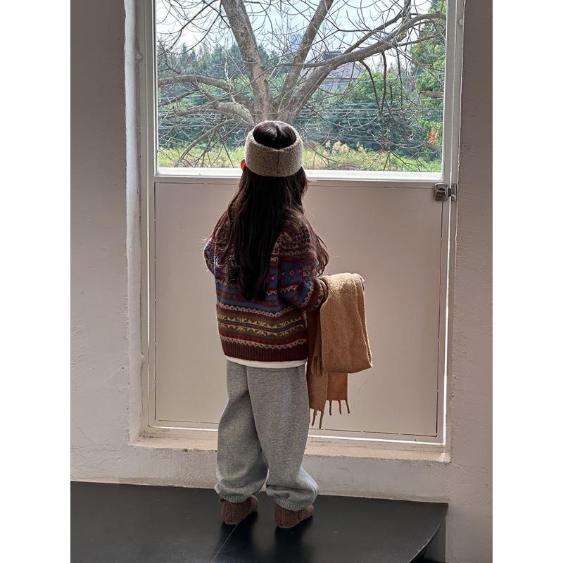 Girls Kids Vintage Fair Isle Jacquard Knit Cardigan Sweater Winter Outerwear