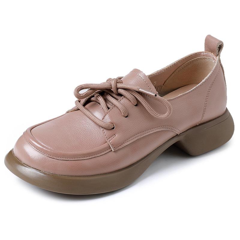 Модная платформа GKTINOO Женская обувь из натуральной коровьей кожи с круглым носком, шнуровкой и массивной подошвой, женская обувь на низком каблуке, ручной работы, больших размеров