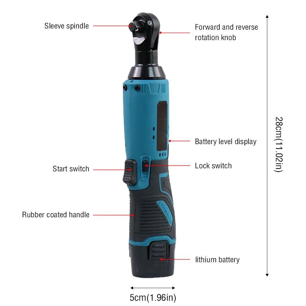 3/8" 12V Cordless Ratchet Wrench Electric Wrench Right Angle Wrench Drill Screwdriverl Screw Nut Repair Tool