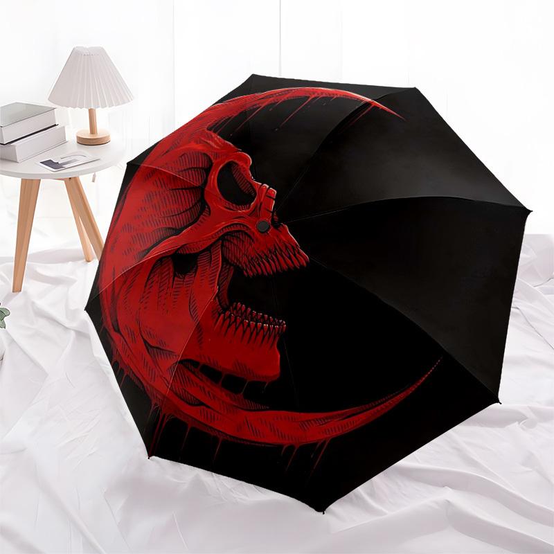 1pc Blood Moon Skull Artwork Umbrella with Plastic Handle,Suitable for All Seasons Home Travel Outdoor UmbrellaDD1785