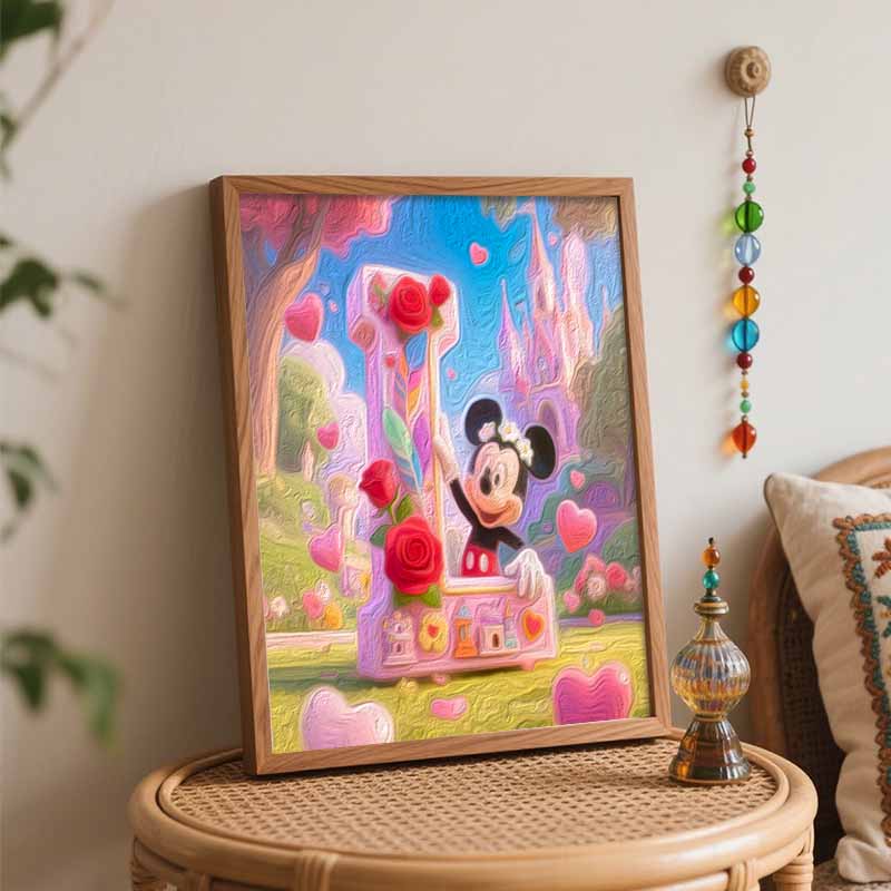 Disney Mickey Letter L Rose oil painting art painting kit, handmade diy art painting home wall decoration, romantic love floral theme gifts
