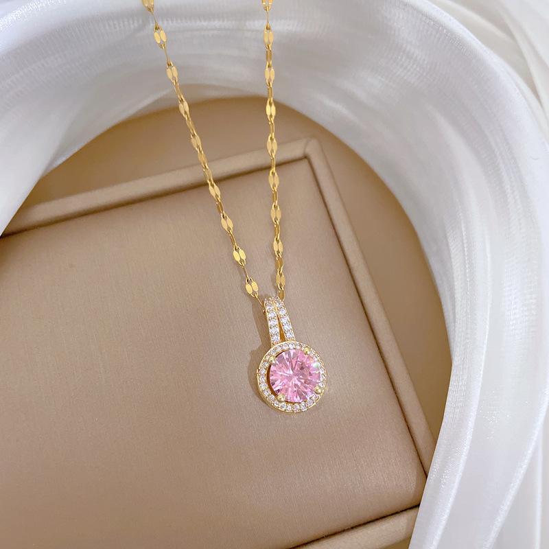 Капля Воды Круглый Циркон Легкая Роскошь Темперамент Великолепный Полностью Алмазный Ожерелье Женский Универсальный Цепочка на Ключицы Титановая Сталь Цепочка