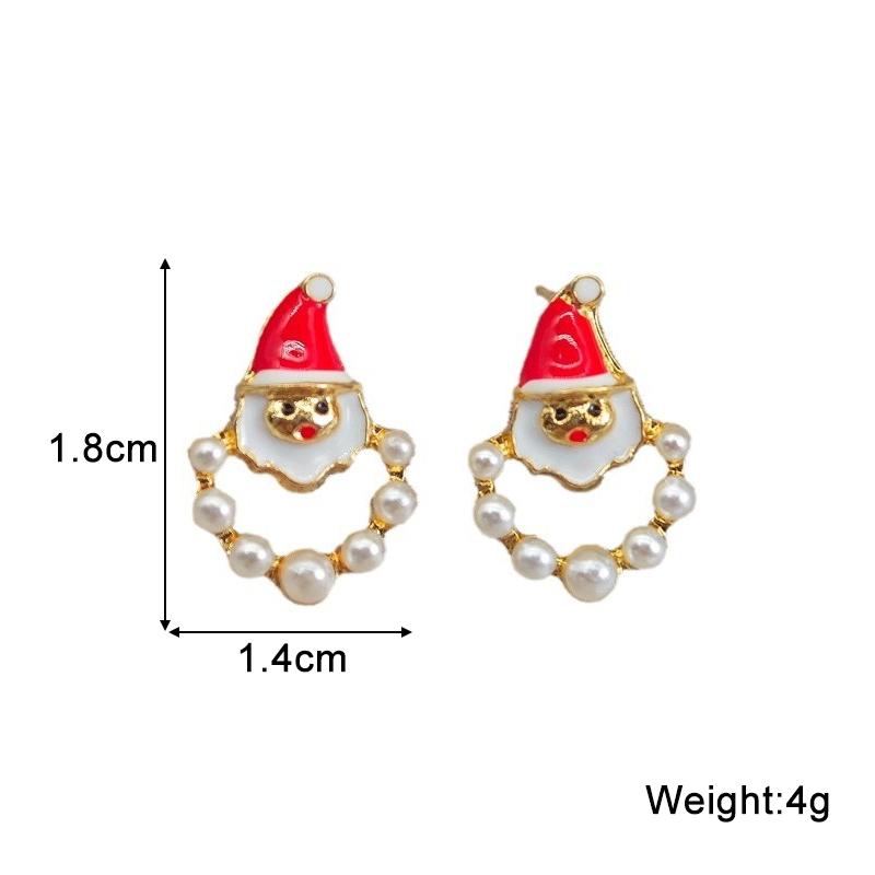 New Trendy Santa Claus Stud Earrings for Women Imitation Pearl Beads Hollow Round Small Earrings Christmas Day Ear Jewelry