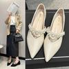 Французские туфли Мэри Джейн женские туфли весна и лето 2025 новые жемчужное слово с острым носком с юбкой с мелким вырезом одинарные туфли