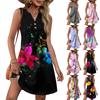 Women's Fashion Casual Printed V-Neck Button With Pocket Vest Sleeveless Dresses