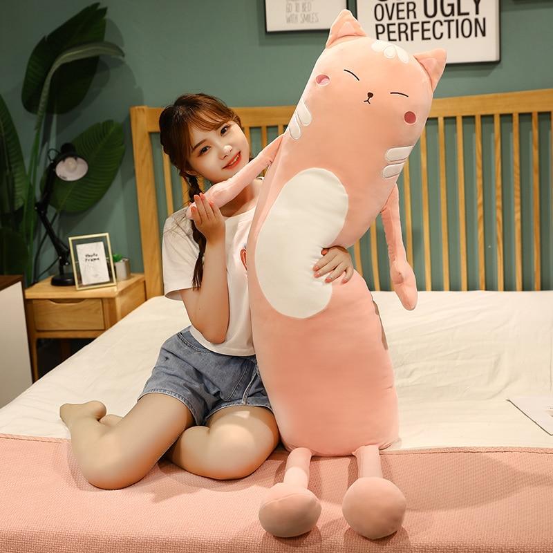 Cartoon Long Cat Sleeping Cushion Pillow Lovely Cat with Legs Plush Toy Stuffed for Children Girls Birthday Gift