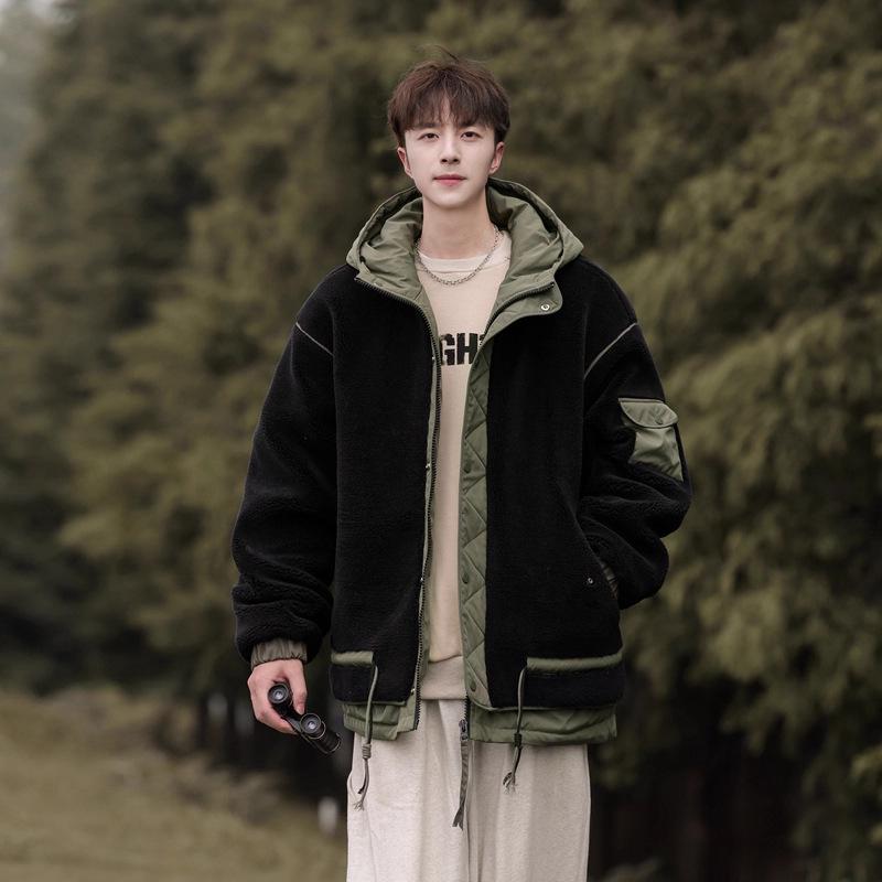 Men's Lambswool Cotton Winter Coat: Plus Velvet, Thickened, Plus Size, Youth Workwear Fleece Outerwear