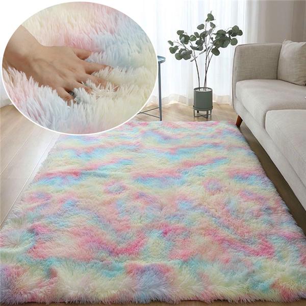New Rainbow Rug Oversied Fluffy Plush Rugs Large Size Anti-slip Floor Mats Tie-Dye Art Carpet Shaggy Kids Room Living Room Bedside Rug