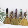 Handmade Crystal Column Point Stone Broom Rough Stone Broom Craft Witch Broom Ornaments  Psychic