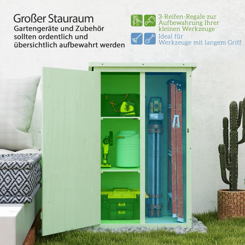 Wooden Small Shed, Garden Storage Shed with Shelves and Bolt Latch, 75L x 56W x115H cm, Green