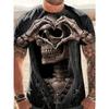 Men's Casual T-Shirt, Gothic Skull Heart Hands Graphic Black Short Sleeve Crew Neck Tee Cool Streetwear Halloween Fashion Top