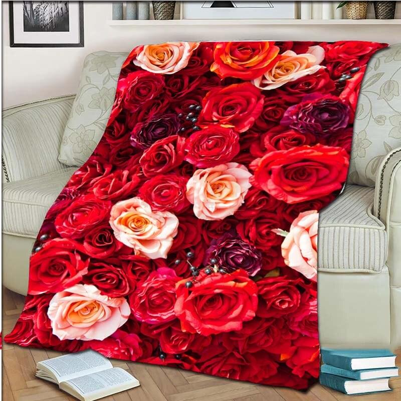 Одеяло с розой, флисовое теплое, уютное, мягкое одеяло для дивана-кровати, цветное антистатическое одеяло для машинной стирки, для кроватей