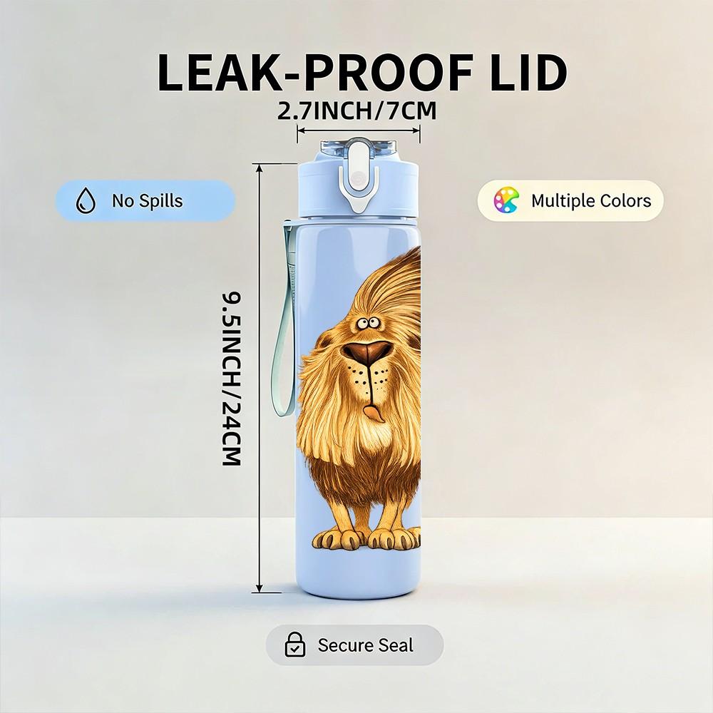 1PC Lion King Mane Animal Portrait Print 750ml Color Plastic Sports Water Bottle Leakproof Flip Straw Lid Suitable for Sports Office Home Use