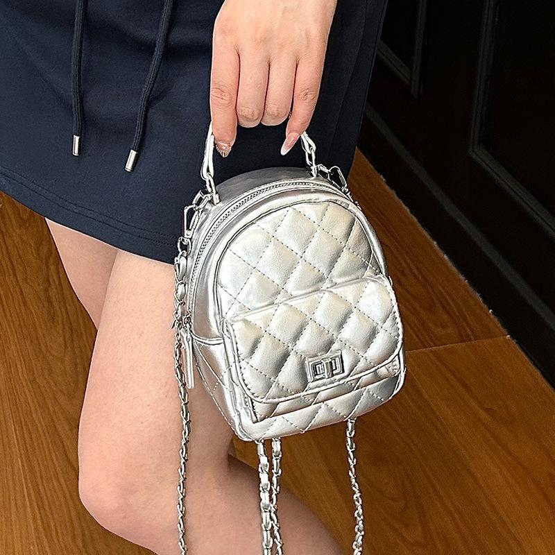 High-end Niche Diamond Checkered Backpack Bag Women's 2025 New Fashion and Versatile Chain Backpack One-shoulder Small Fragrance
