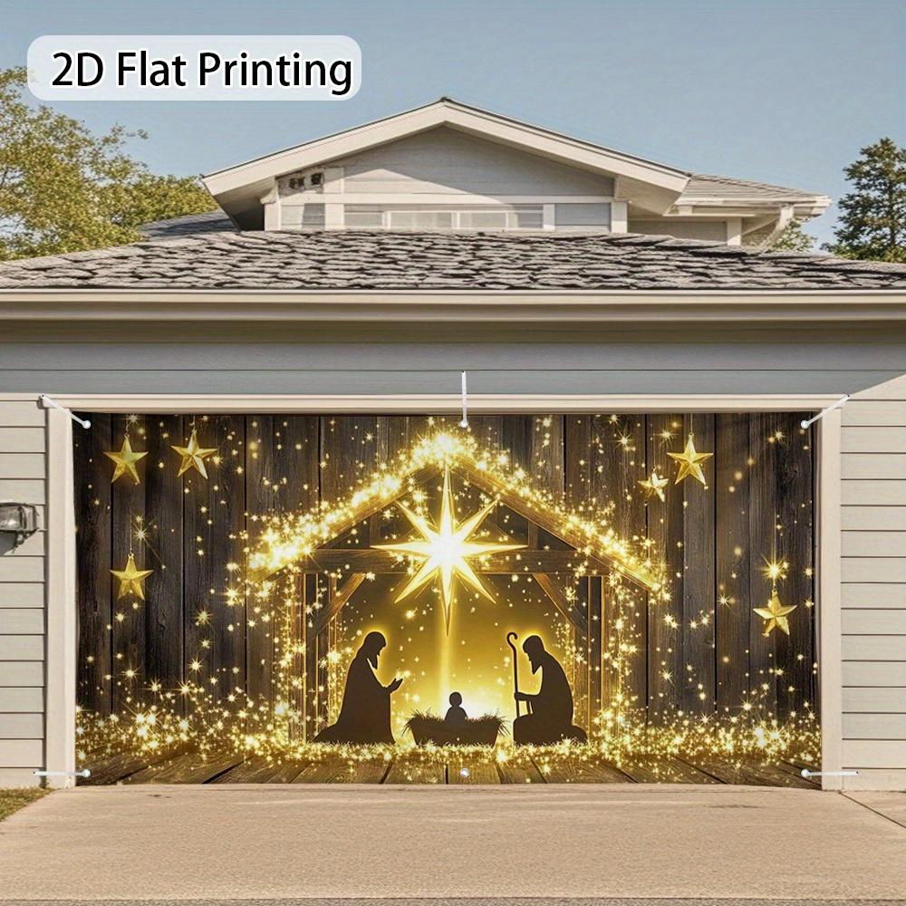 Jesus Nativity scene garage door decoration, luminous holiday, Christmas, New Year, Easter celebration activities