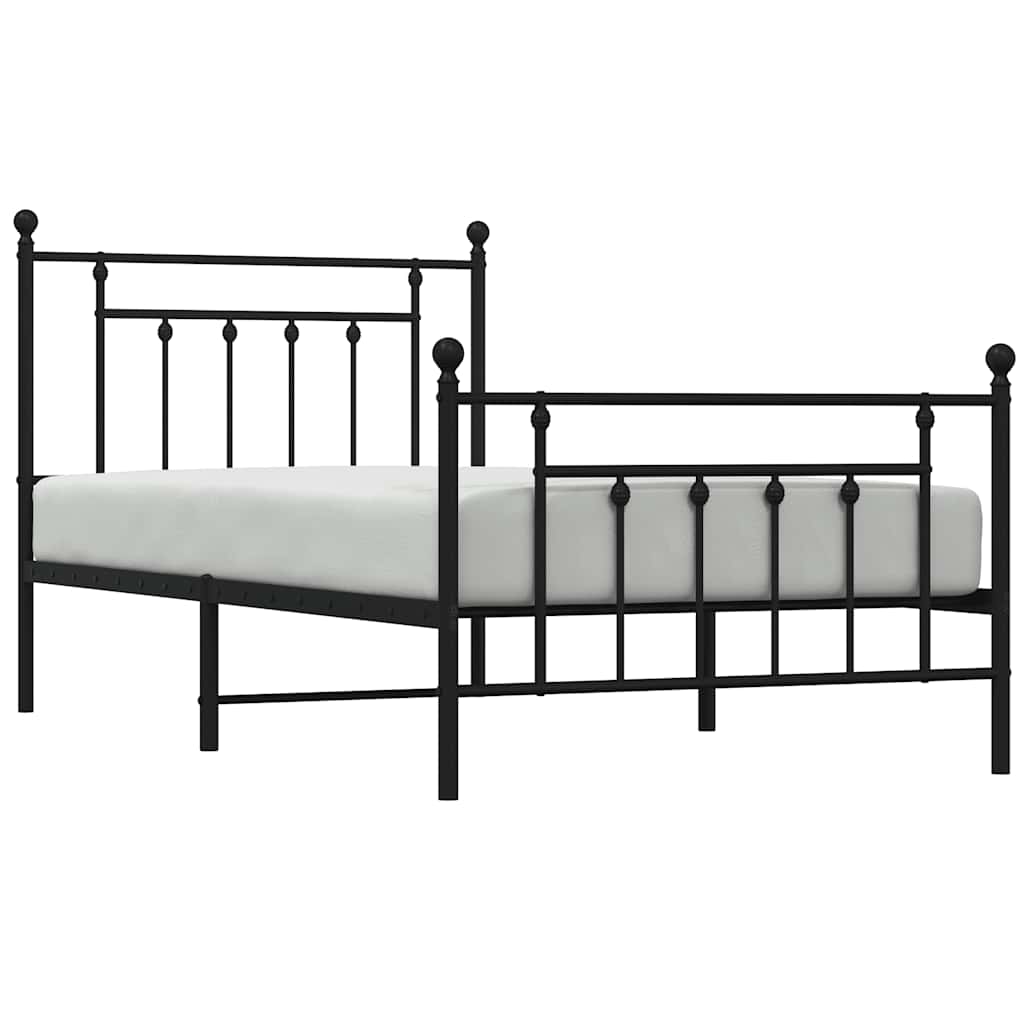 Metal Bed Frame with Headboard and Footboard Black 100 x 190 cm