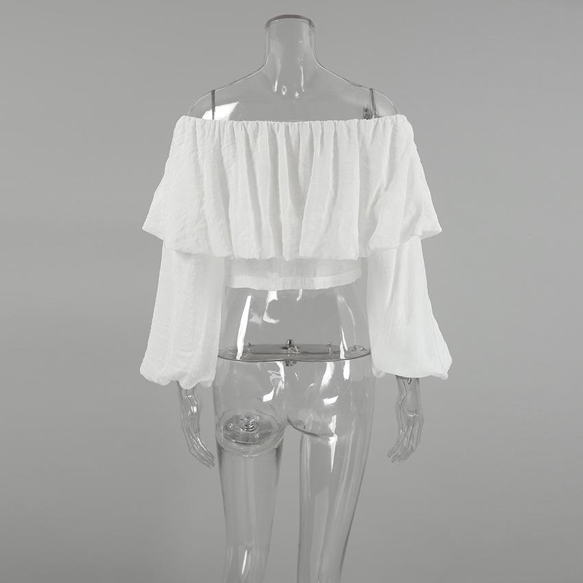 1116 Summer New One-Neck Bubble Sleeve Fashion Casual Sexy Shirt White European and American Off-Shoulder Commuter Women's Clothing