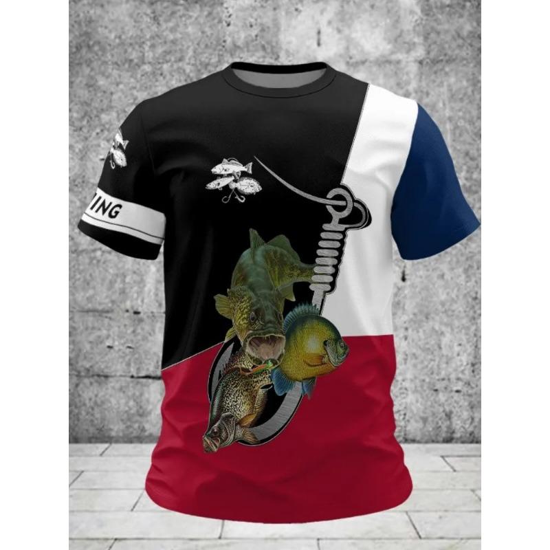 Летние мужские футболки для рыбалки и отдыха с коротким рукавом и 3D-принтом рыбы, уличные футболки в стиле хип-хоп, мужские футболки свободного кроя с круглым вырезом