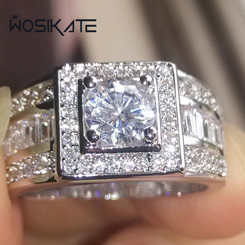 WOSIKATE Роскошное Мужское Кольцо с Цирконием МедьС Покрытием 18K Золотом Обручальное Кольцо Модные Украшения Деловые Кольца Для Мужчин