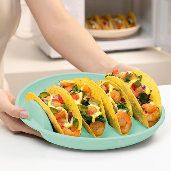Silicone Taco Holder Plates Large Capacity Taco Rack with Dividers BPA-Free Non-Slip Tortilla Plate Stands Taco Serving Tray