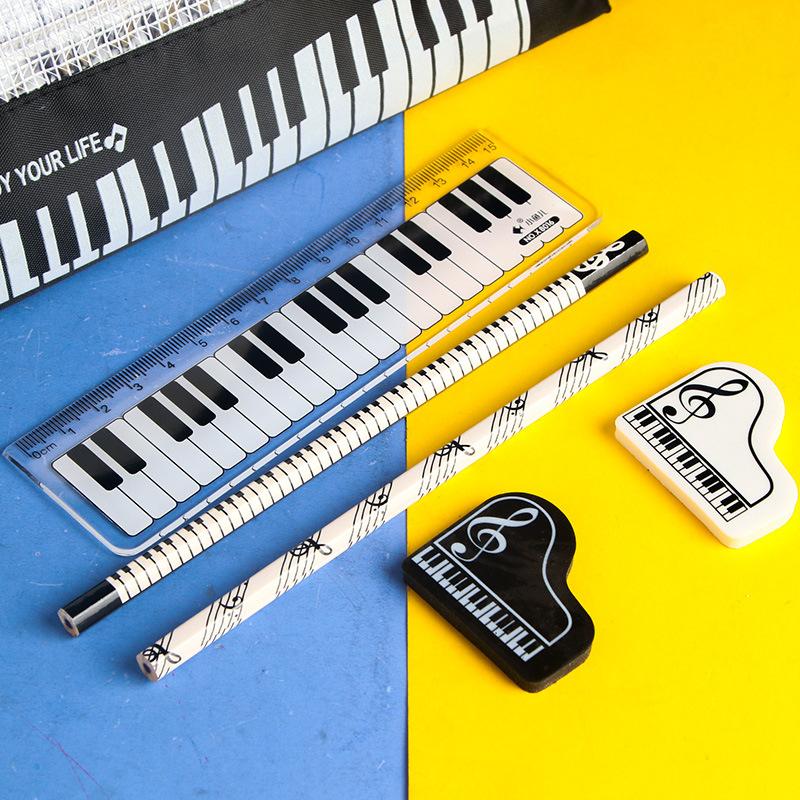Набор из 6 предметов Музыкальная тема Пианино Канцелярские товары Награда для ученика начальной школы Подарок Линейка Карандаш Ластик Пенал Школьные принадлежности для рисования